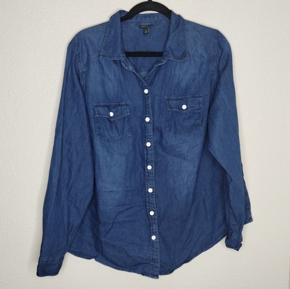 Torrid Taylor Long Sleeve Button Front Shirt Chambray Denim Size 0X - Picture 2 of 6